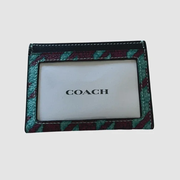 Coach Slim ID Card Case w/Houndstooth Print Teal/Wine/Silver, NWT - Picture 3 of 8